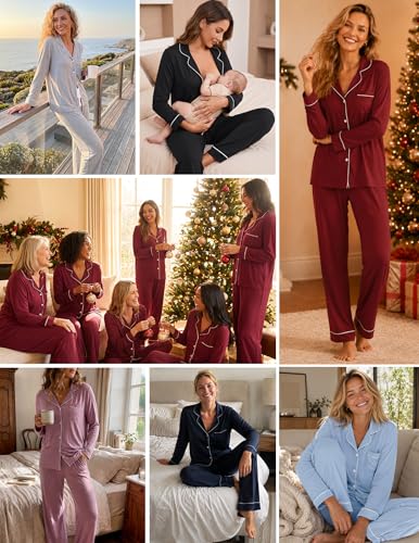 ZMJ Womens Pajama Sets 2 Piece Long Sleeve Button Down Sleepwear with Pants - color: Caramel, size: Medium