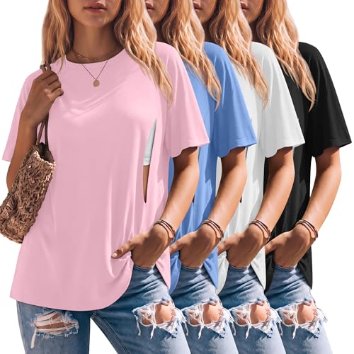4 Pack Women's Nursing Shirts - color: Pink, Sky Blue, White, Black, size: Small