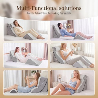 4PCS Wedge Pillow,Adjustable Support Pillow for Pain Free Recovery - color: Gray + Light Gray