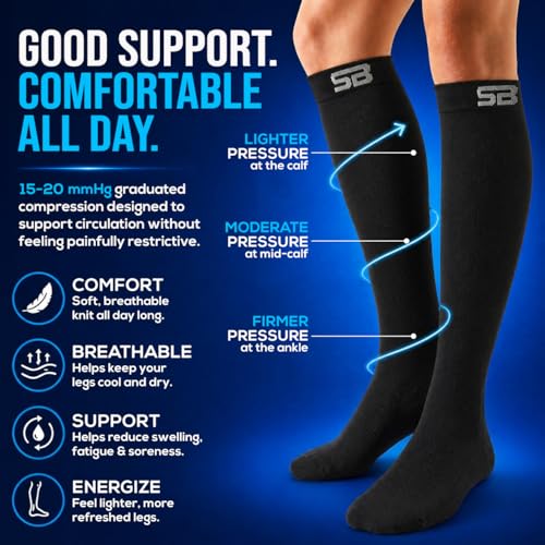 SB SOX 3-Pair Compression Socks (15-20mmHg) - color: 01 – Solid Black, size: L/XL