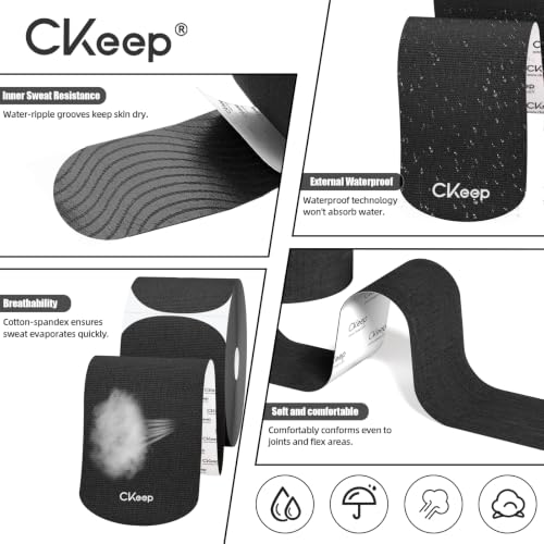 CKeep Kinesiology Tape, Elastic Precut Strips 4 Rolls, Black - color: Black, size: 4 Rolls