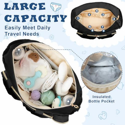 GDNasist Diaper Bag Tote, Large Baby Bag with Pacifier Case for Travel Work - color: Black