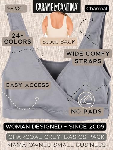 Caramel Cantina 4 Pack Nursing Maternity Women’s Sleep Comfort Bralette Bra - color: Basics, size: XX-Large