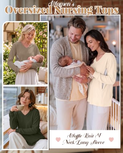 3 Pack Women's Waffle Knit Long Sleeve Nursing Tops - color: Coffee, Cream, Army Green, size: Large