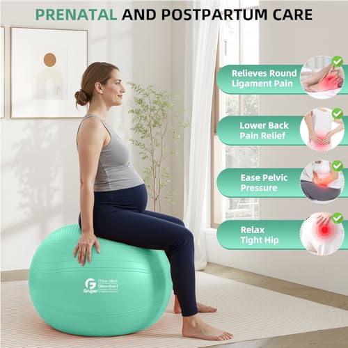 Gruper Yoga Ball, Extra Thick Non Slip Exercise Ball, 4 Sizes - color: ['Teal'], size: 18 Inch (45cm),s