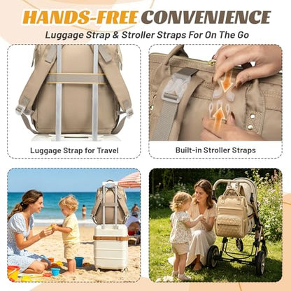 Diaper Bag Backpack with Changing Pad, Large Wide-Open Baby Diaper Bag - color: Khaki