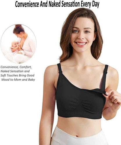 iloveSIA Nursing Bras MulitPack | Wireless & Seamless for Maternity, Breastfeeding & Sleep - color: Black+nude+pink, size: Large