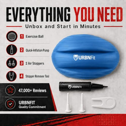 URBNFit Yoga Ball - Anti-Burst Exercise Ball Large - color: Blue, size: M (20" - 22") 55cm