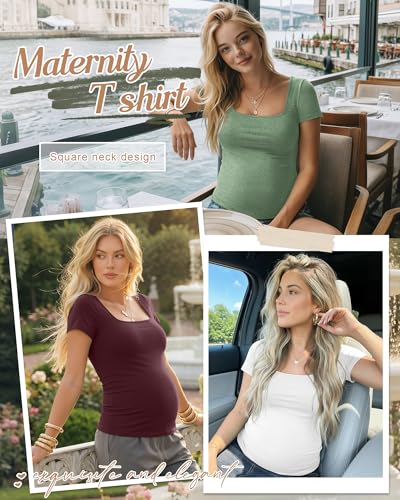 4 Pack Womens Maternity T Shirts - color: Light Green, Wine Red, White, Black, size: Medium