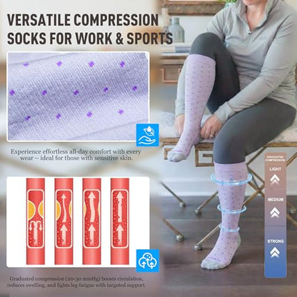 LEVSOX Bamboo Viscose Compression Socks Wide Calf 15-20 mmHg with Cushioned - color: Colorful Polka Dot, size: Large