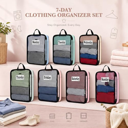 7 Pcs Packing Cubes for Travel Days of Week, Pastel, L - color: Pastel, size: L