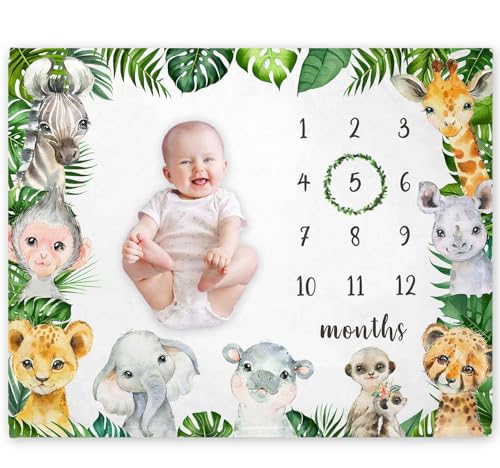 Safari Milestone Blanket, Jungle Animals Baby Growth Chart Monthly Blanket