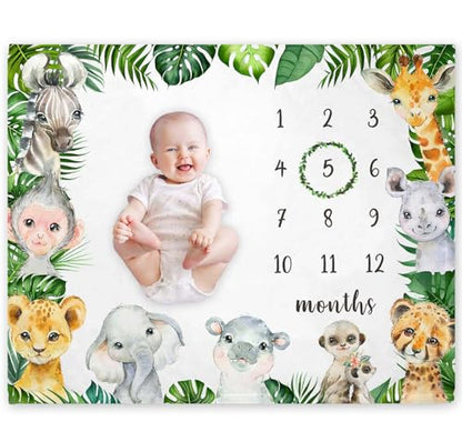Safari Milestone Blanket, Jungle Animals Baby Growth Chart Monthly Blanket