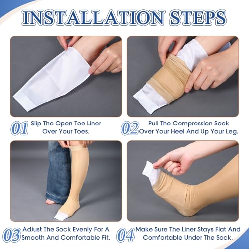3 Pair Open Toe Compression Stockings with 2 Sock Aid for Easy Slide Knee High Sheer Toeless Compression Socks 15-20 Mmhg for Women Men Elderly Pregnant Applicator, Large