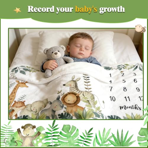 Baby Boy Monthly Milestone Blanket Set 60"x40" Photo Backdrop
