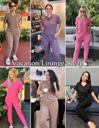 Ekouaer Pajama Sets for Womens 2 Piece Jogger Pants Lounge Set - color: Green, size: Medium