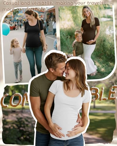 3 Pack Women's Maternity Tops - color: Coffee, White, Black, size: Medium