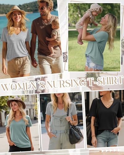 3 Pack Women's Nursing Tops Breastfeeding Shirts - color: Black, Light Gray, Gray Green, size: Medium