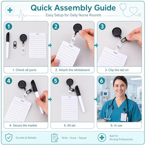 Lincia 6 Sets Nurse Badge Notepad, Retractable Dry Erase Board with Marker - color: Black, style: Lined