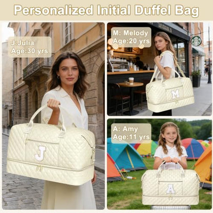 Personalized Travel Duffle Weekender Bag Graduation Birthday Gift for Her - color: Beige, style: H