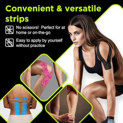 OK TAPE Precut Y-Shape Kinesiology Tape for Shoulder, Knee, Back, 10 Pcs - color: Black