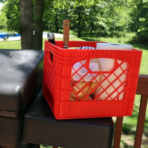 MIRAMAR Milk Crate, Stackable Plastic Storage with Handles, 16 Qt, Red, 2 Pack - color: Red, size: 2-Pack