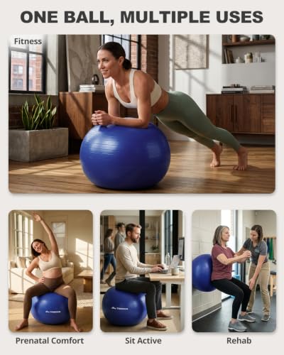 Trideer Yoga Ball for Exercise, Pregnancy, Physical Therapy, Pump Included - color: Indigo, size: L(23-26ines/58-65cm)