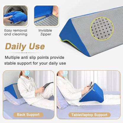 Wedge Pillow for Side Sleeping 30 Degree Foam Wedges for Positioning in Bed - color: Blue