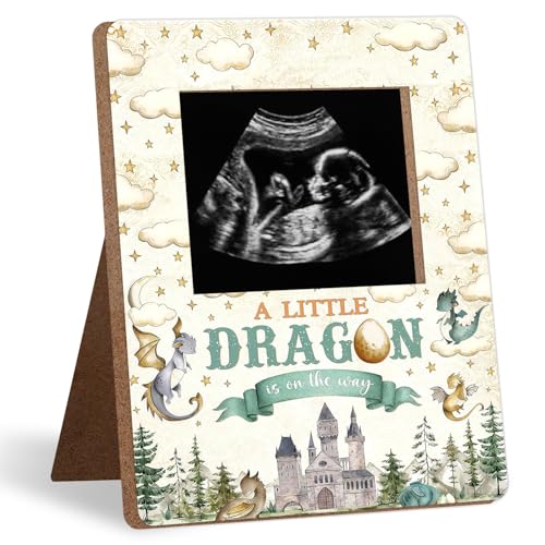 Dragon Baby Shower Decoration Frame, “A Little Dragon Is on the Way” Baby Shower Decoration, New Mom Expecting Parents-to-Be Keepsake Gifts, Pregnancy Milestone Keepsake, Gender Reveal Gifts - color: Beige
