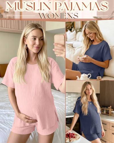 Riyiper 4 Pcs 100% Cotton Maternity Pajamas Sets - color: Pink, Haze Purple, size: Medium