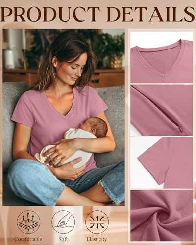 Women's Nursing Breastfeeding Shirts - color: Gray Pink, size: XX-Large