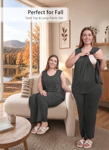 Rnxrbb 4 PCS All-Season Nursing Pajamas Robe Set Maternity Postpartum Pjs - color: Deep Gray, size: Medium
