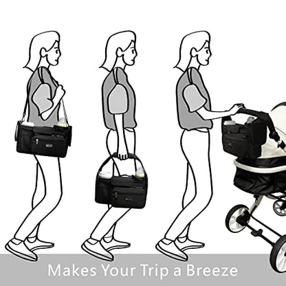 TOPDesign Universal Baby Stroller Organizer, Stroller Caddy with Heightened Insulated Cup Holders & Non-Slip Secure Hooks Accessories, Fits Most Strollers, Machine Washable (Black) - color: Black, style: Basic