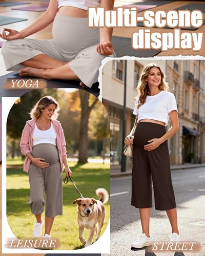 3 Pack Women's Maternity Capris - color: Dark Brown, Light Coffee, Gray Apricot, size: Medium