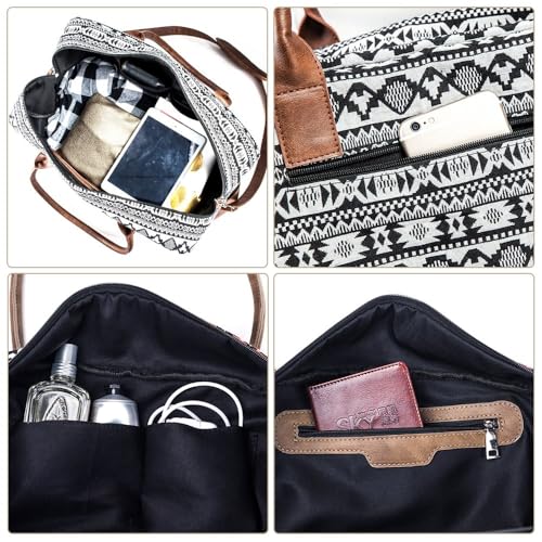 MyMealivos Canvas Weekender Bag Travel Duffel Shoe Compartment Overnight - color: black
