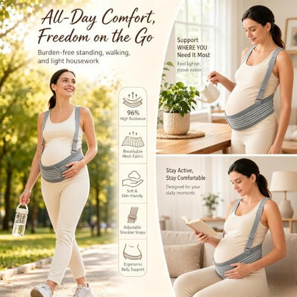 Maternity Support Belt Mesh Shoulder Straps Pregnancy Back Pelvic Relief(Gray,Large) - color: Gray, size: Large