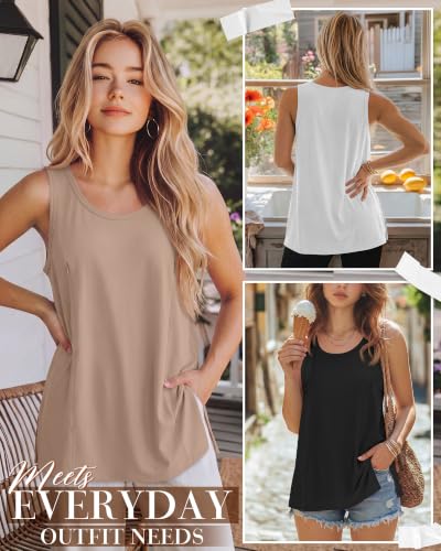 Huukeay 3 Pack Women's Oversized Nursing Tank Tops - color: White, Khaki, Black, size: Large