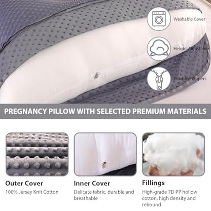 Elover U Shaped Pregnancy Pillow,Full Body Maternity Support - color: Minky Dot Velvet-black Grey