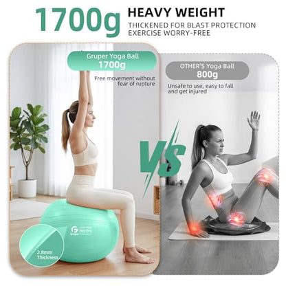 Gruper Yoga Ball, Extra Thick Non Slip Exercise Ball, 4 Sizes - color: ['Teal'], size: 18 Inch (45cm),s