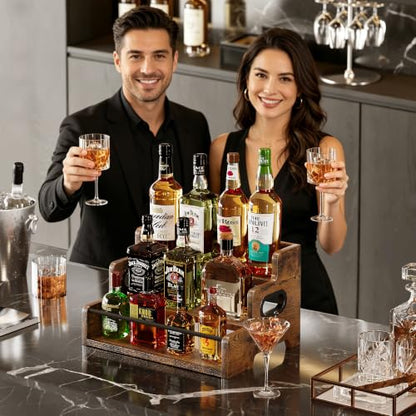 Liquor Bottle Display Shelf, Coffee Bar Organizer, 3-Tier Wine Rack, Brown - color: Brown