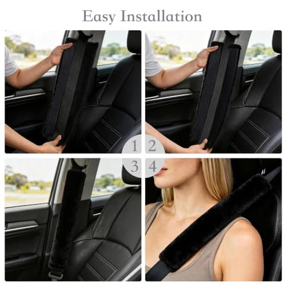 Amooca 15.7in Extra Long Furry Universal Car Seatbelt Cover Shoulder Pad - color: Black, size: 15.7in 1pack