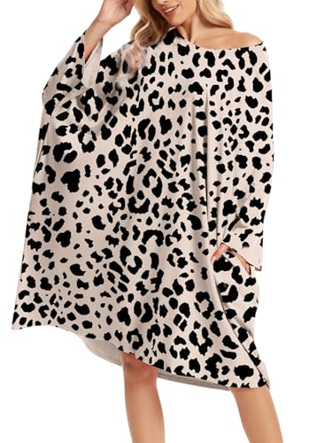 CRIPOM Plus Size Moo Moos for Women Oversized Sleep Shirts with Pockets - color: Leopard
