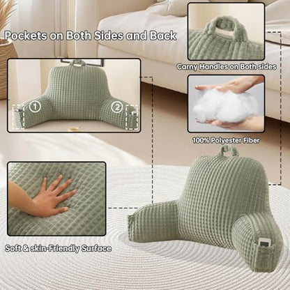 Reading Pillow with Arms for Bed Sitting,Green Flannel - color: Green, size: Large(19")