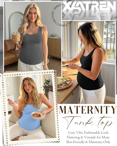 Xaatren 4 Pack Women's Maternity Tank Tops - color: Blue, White, Dark Gray, Black, size: Medium