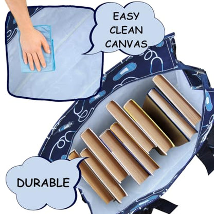 NGIL Work Tote Bag with Exterior Pockets - color: Blue Nurse Print-navy
