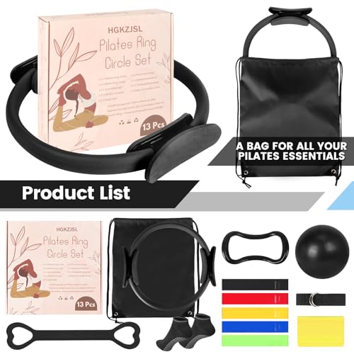 Pilates Kit for Women 13PCS, Pilates Ring Ball Resistance Bands Workout Set - color: Black