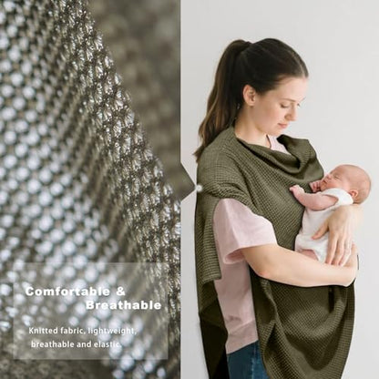 Olive Green Nursing Cover Up for Breastfeeding, Privacy Feeding Shawl - color: Olive Green