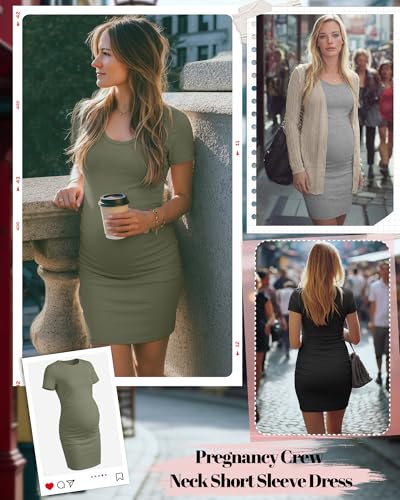 Riyiper 3 Pack Womens Maternity Short Sleeve Dresses - color: Black, Army Green, Light Heather Gray, size: X-Large