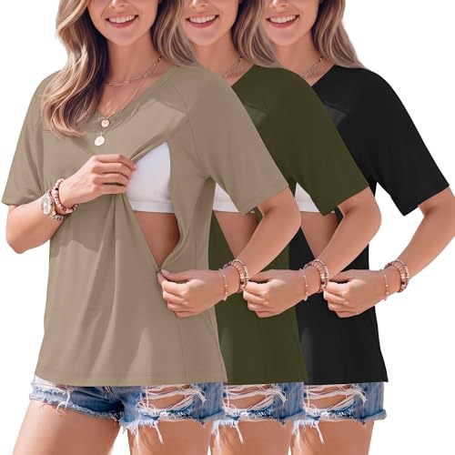 3 Pack Women's Nursing Shirts - color: Black, Army Green, Khaki, size: X-Large
