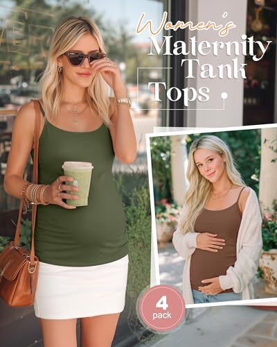 4 Pack Maternity Tank Tops - color: Army Green, Coffee, Light Gray, Black, size: X-Large